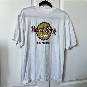 Vintage Hard Rock Cafe T-shirt Amsterdam Mens L White Graphic Tee
